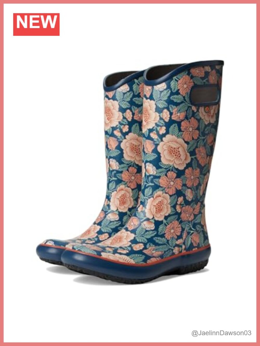 Waterproof Rubber Pull-On Mid-Calf Rain Boots Floral